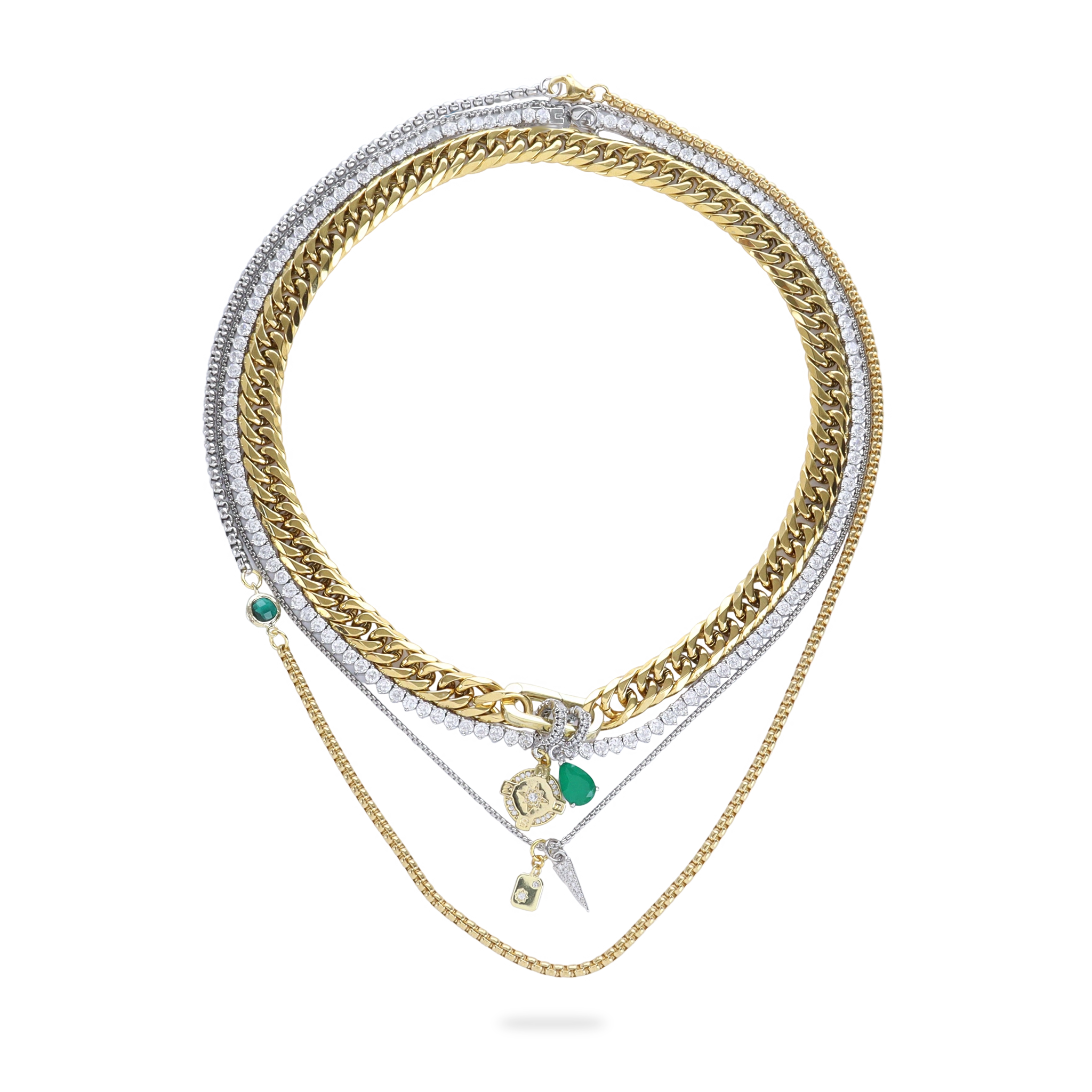 Just Click Emerald Tennis Layered Necklace Set– Artizan Joyeria