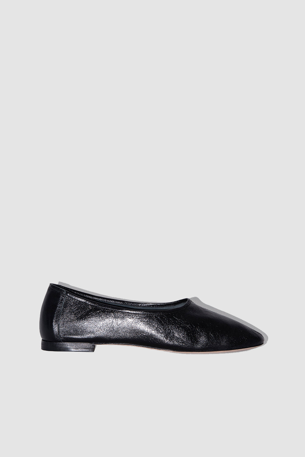 Prudence Black Creased Leather Ballet Flat – BY FAR