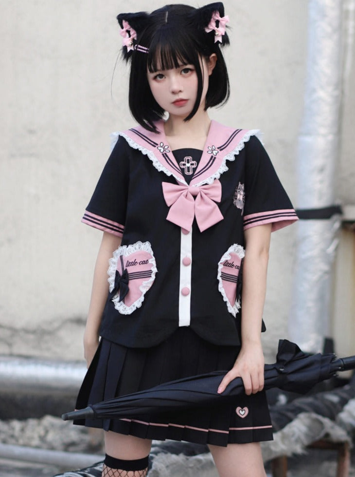 ブラックピンクセーラーレースセットアップ – Belchic