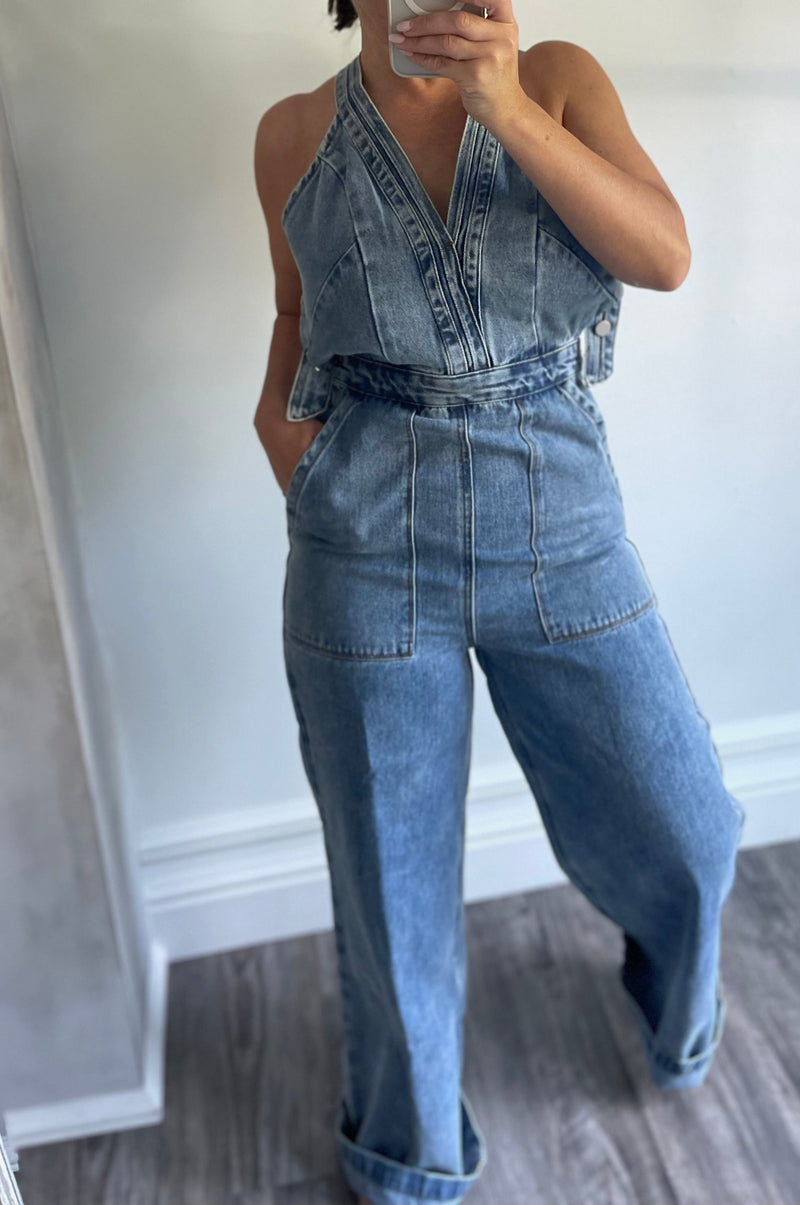 Denim Cross Back Hipster Jumpsuit – Be the Aura