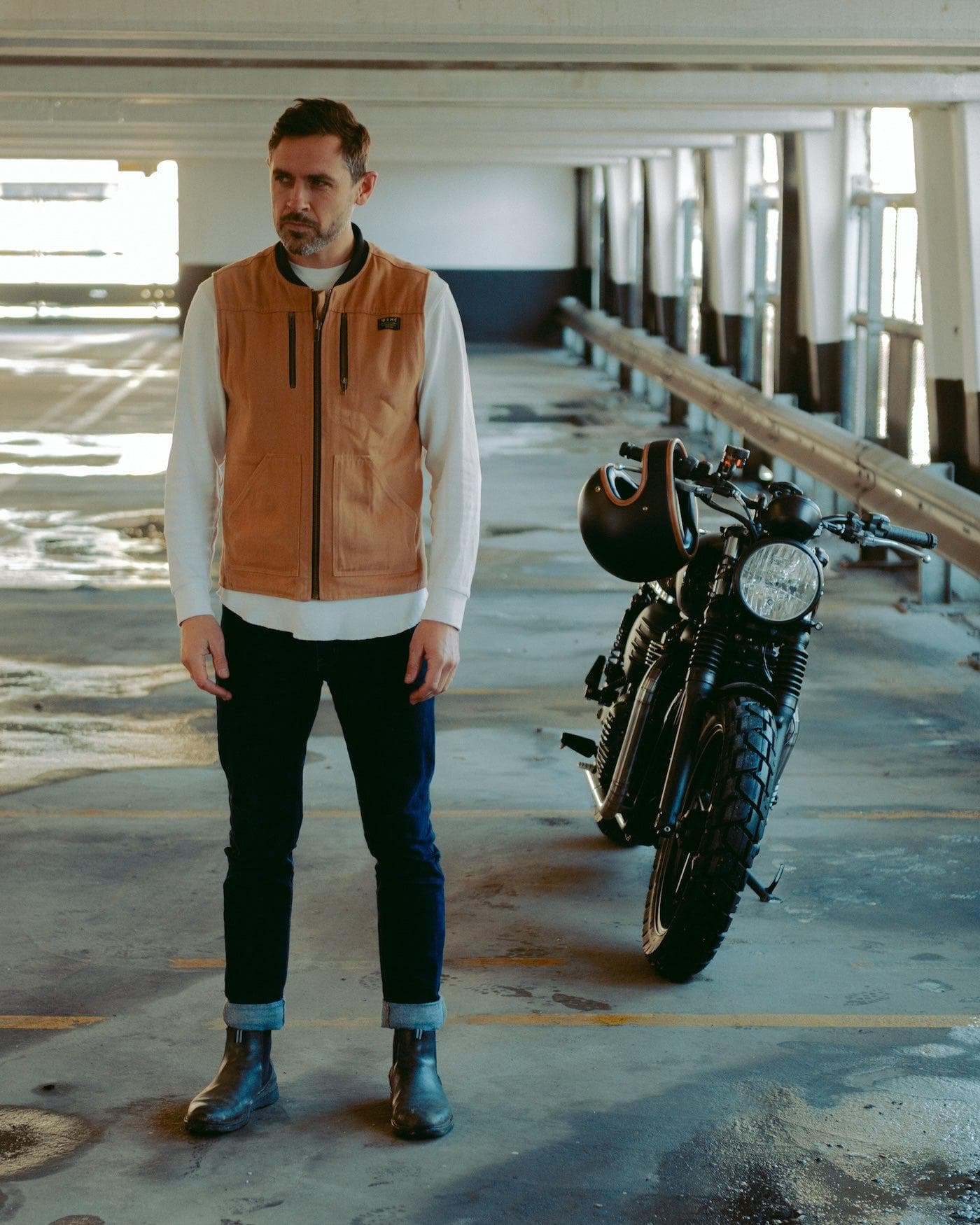 Motorcycle Multi-Pocket Zipper Utility Vest - Tan | Bike Shed Moto