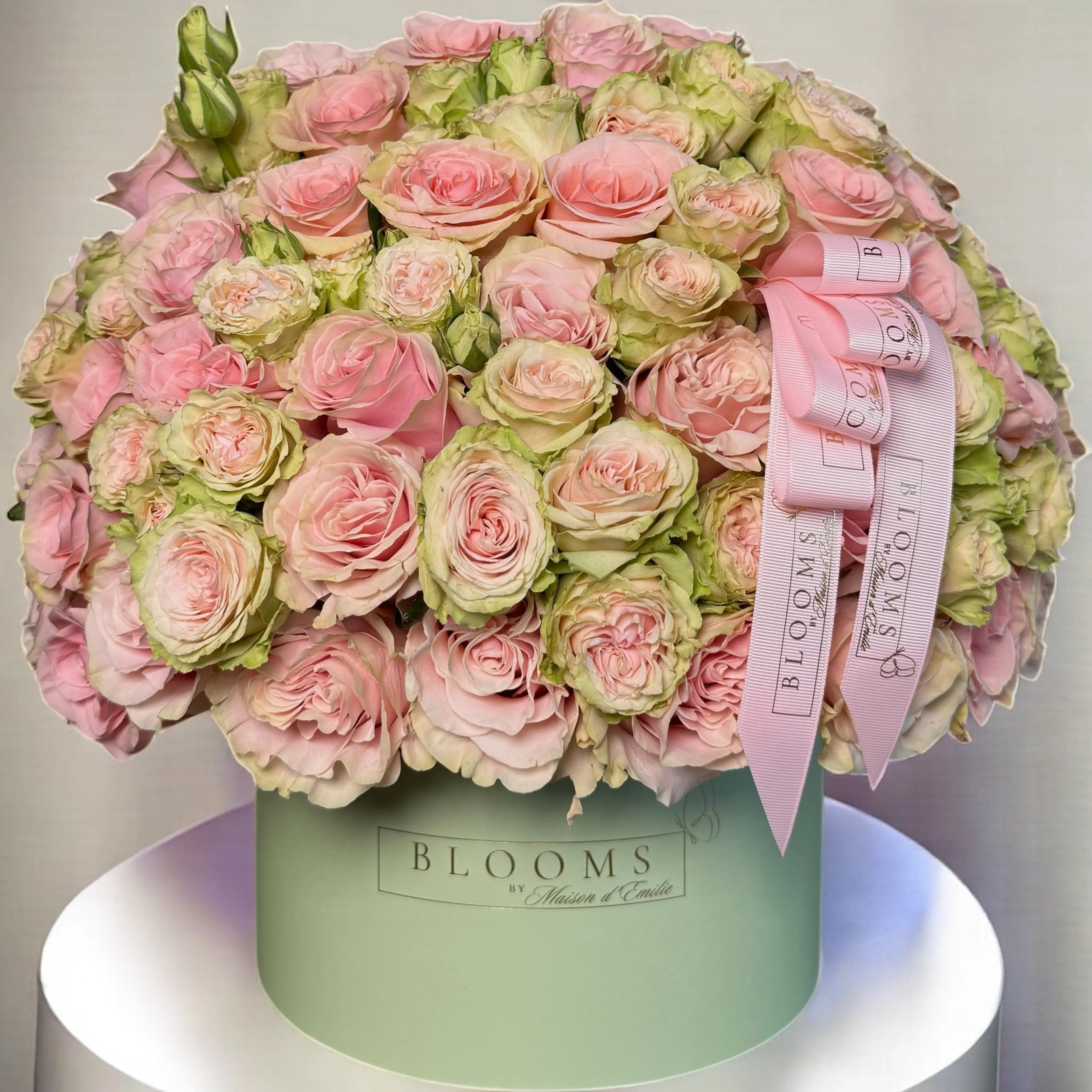 Eternal Bloom Box – Luxury Pink & Green Roses by Blooms by Maison