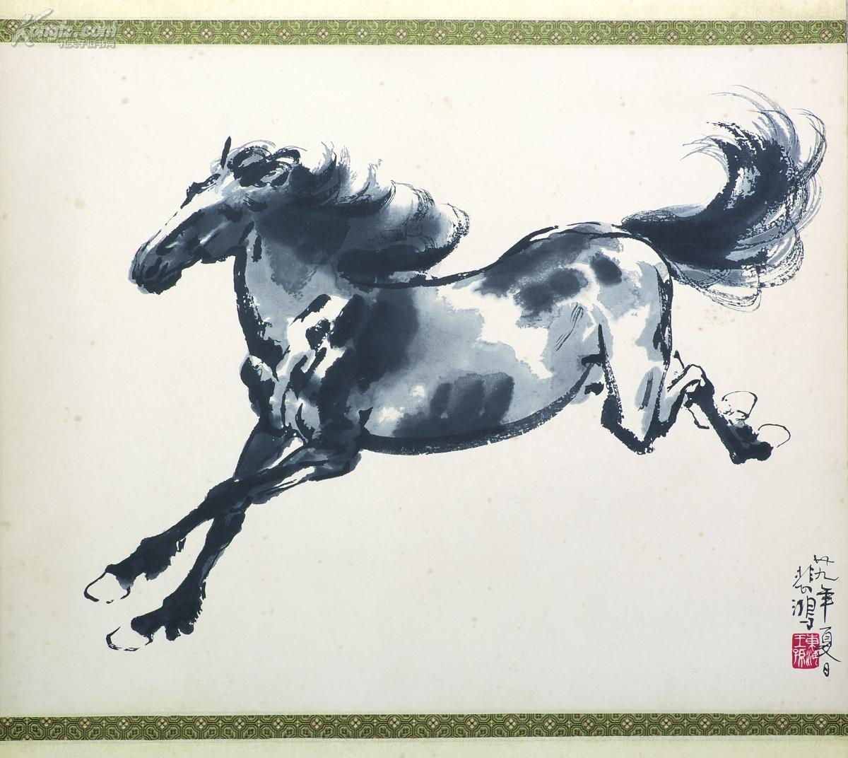 四条屏・名人字画 徐悲鴻「奔馬図」掛け軸 墨馬・装飾屏風 美術掛画