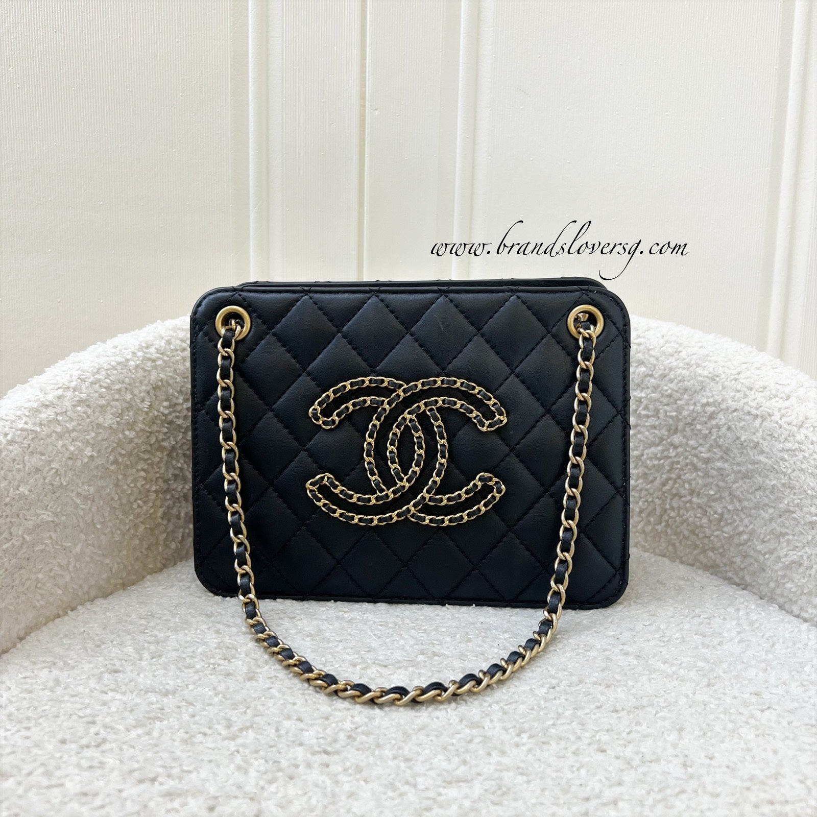 Chanel Mini Accordion Tote in Black Lambskin and AGHW (Model
