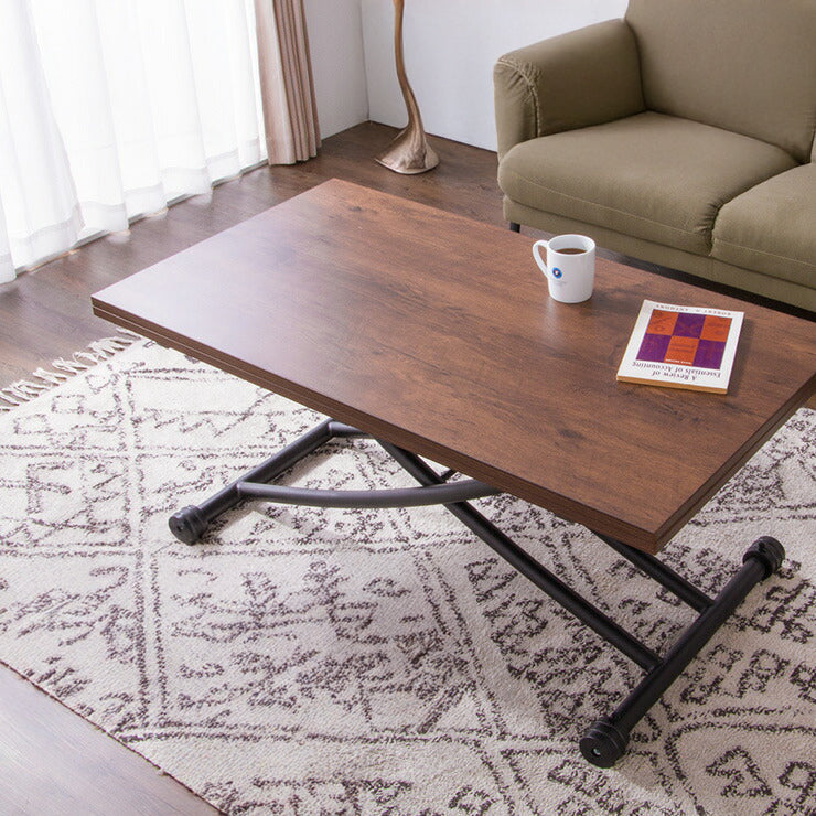 テーブル 天板が2倍に広がるガス圧昇降テーブル 110×60cm 110×120cm