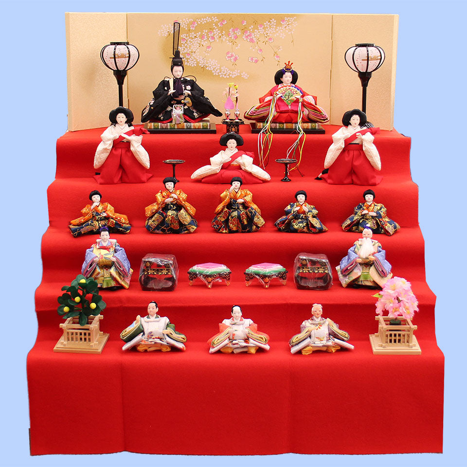 雛人形五段飾り 小芥子刺繍親王十五人しだれ桜 – 寿鳳人形の東芸