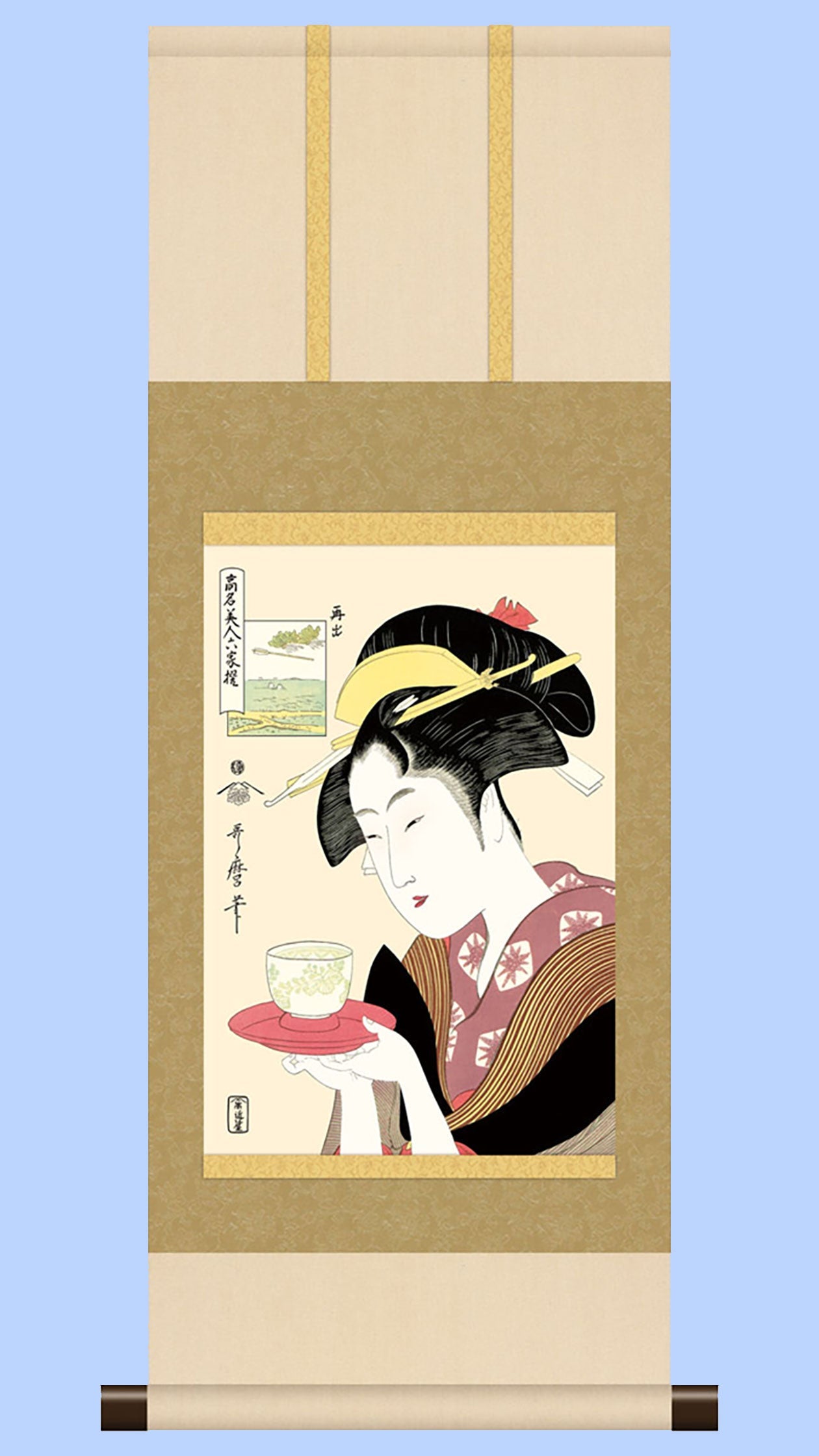 浮世絵掛け軸 喜多川歌麿 難波屋おきた 複製画 – 寿鳳人形の東芸