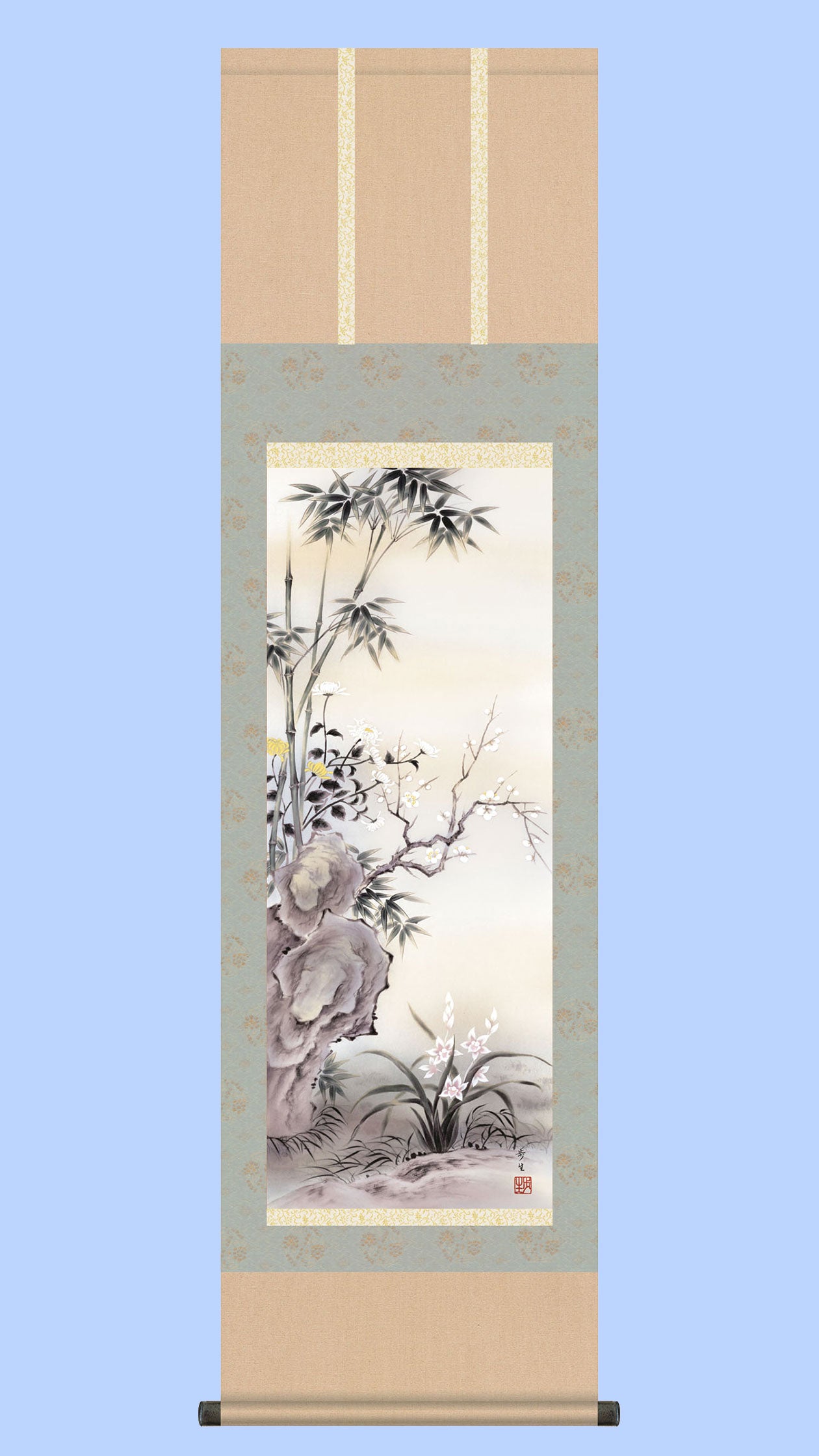 花鳥画掛け軸 四君子 北山歩生 – 寿鳳人形の東芸