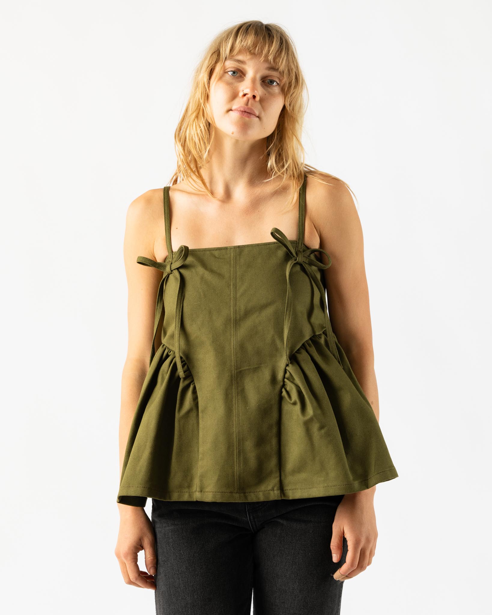 Cecilie Bahnsen Akira Top Denim Olive Green Curated at Jake and Jones