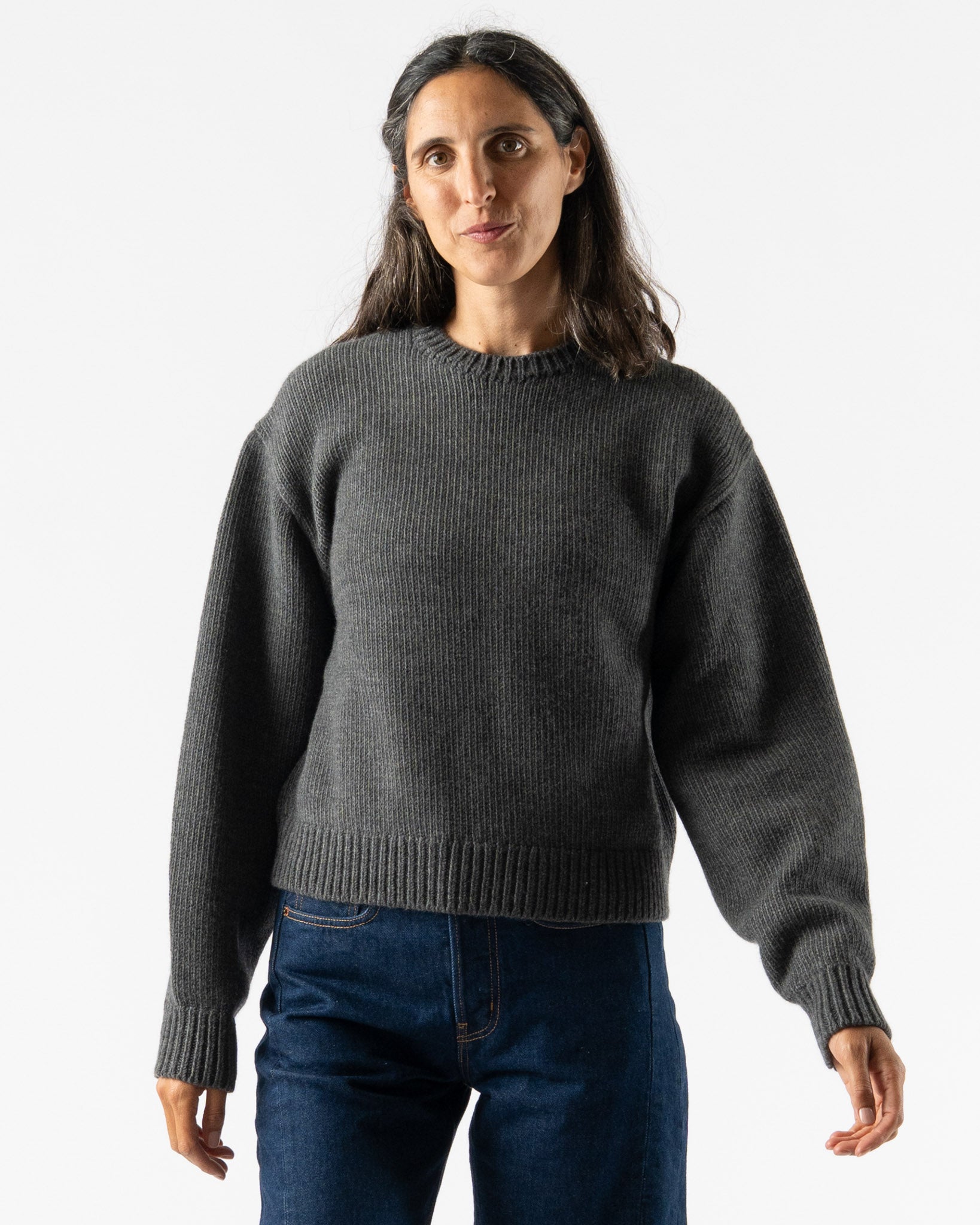 Auralee Wool Soft Cord Knit Pullover in Top Charcoal Curated at