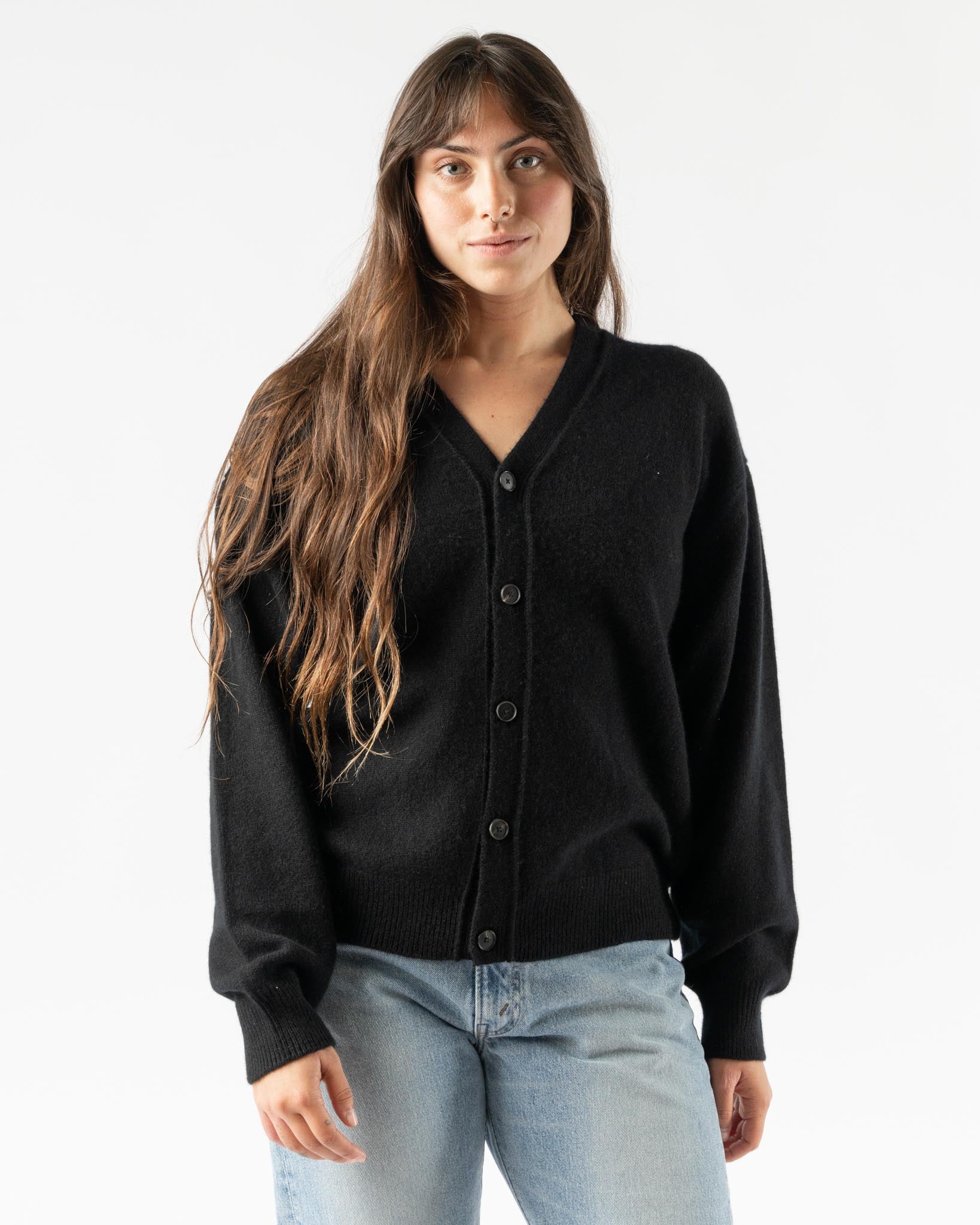 Auralee Baby Cashmere Knit Cardigan in Top Black Curated at Jake