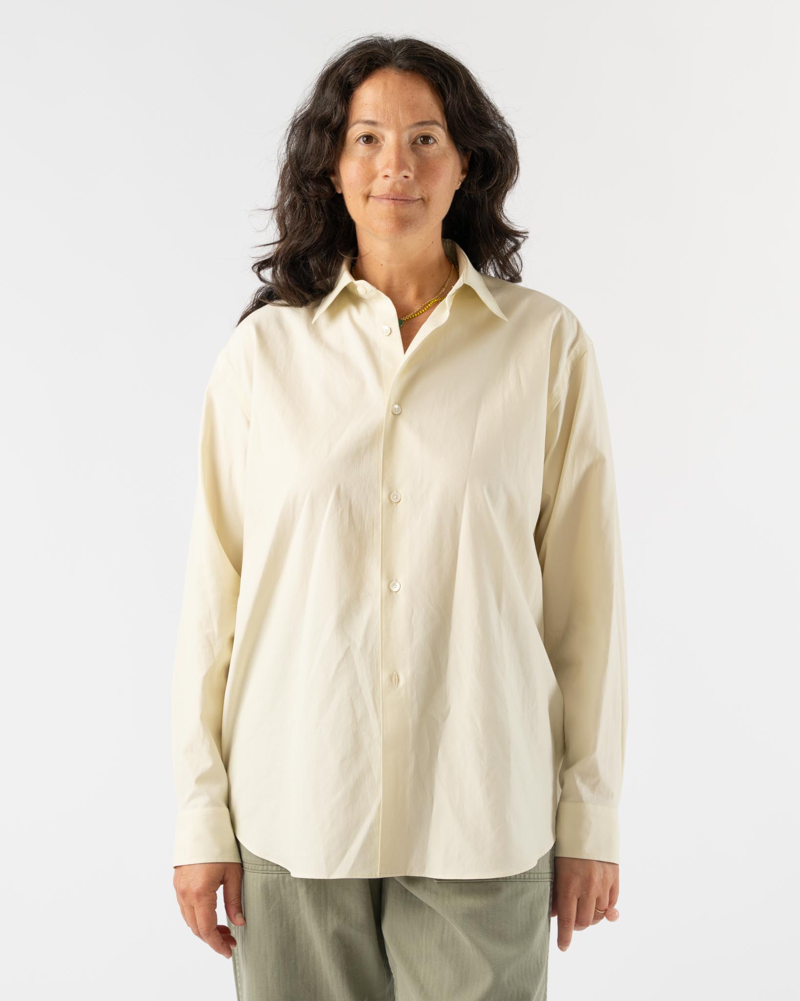 Auralee Washed Finx Twill Shirt in Light Yellow Curated at Jake