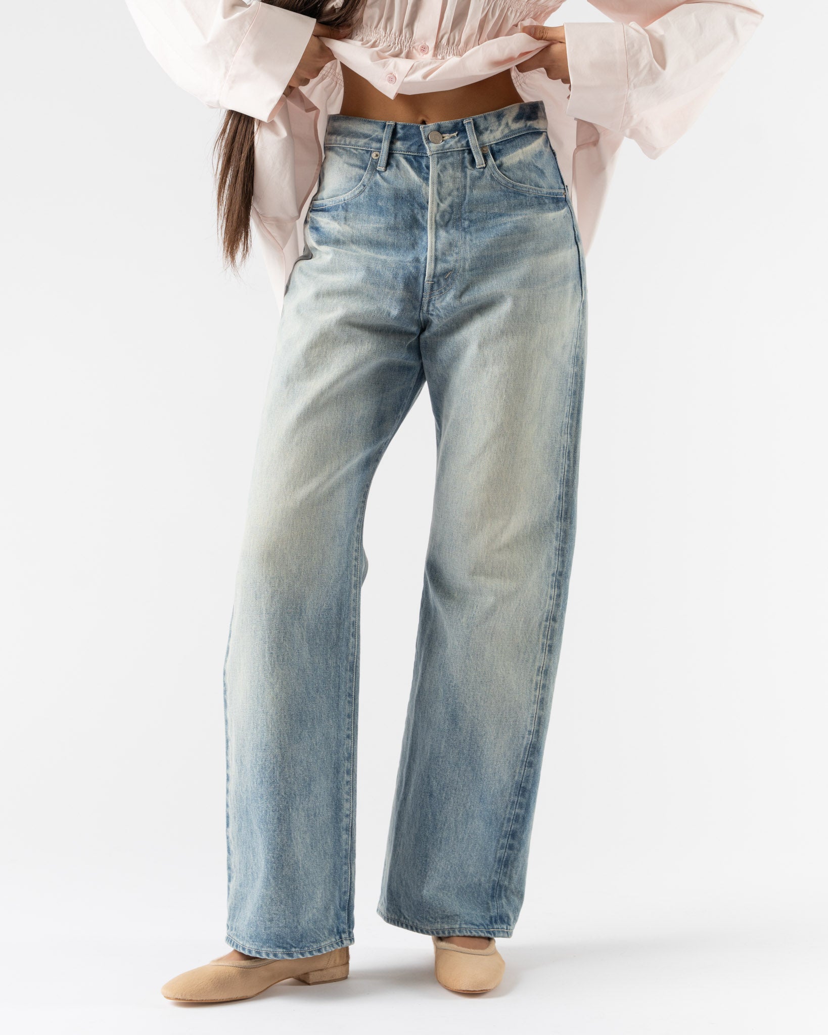 Auralee Selvedge Faded Light Denim Pants in Indigo Curated at Jake