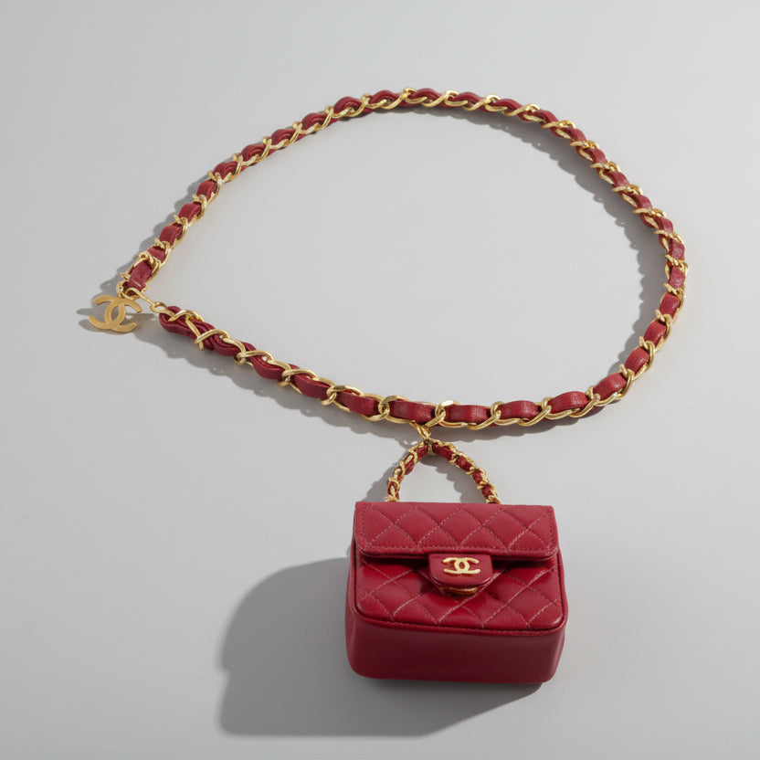 Chanel Vintage Micro Mini Classic Flap Belt Bag Red Quilted