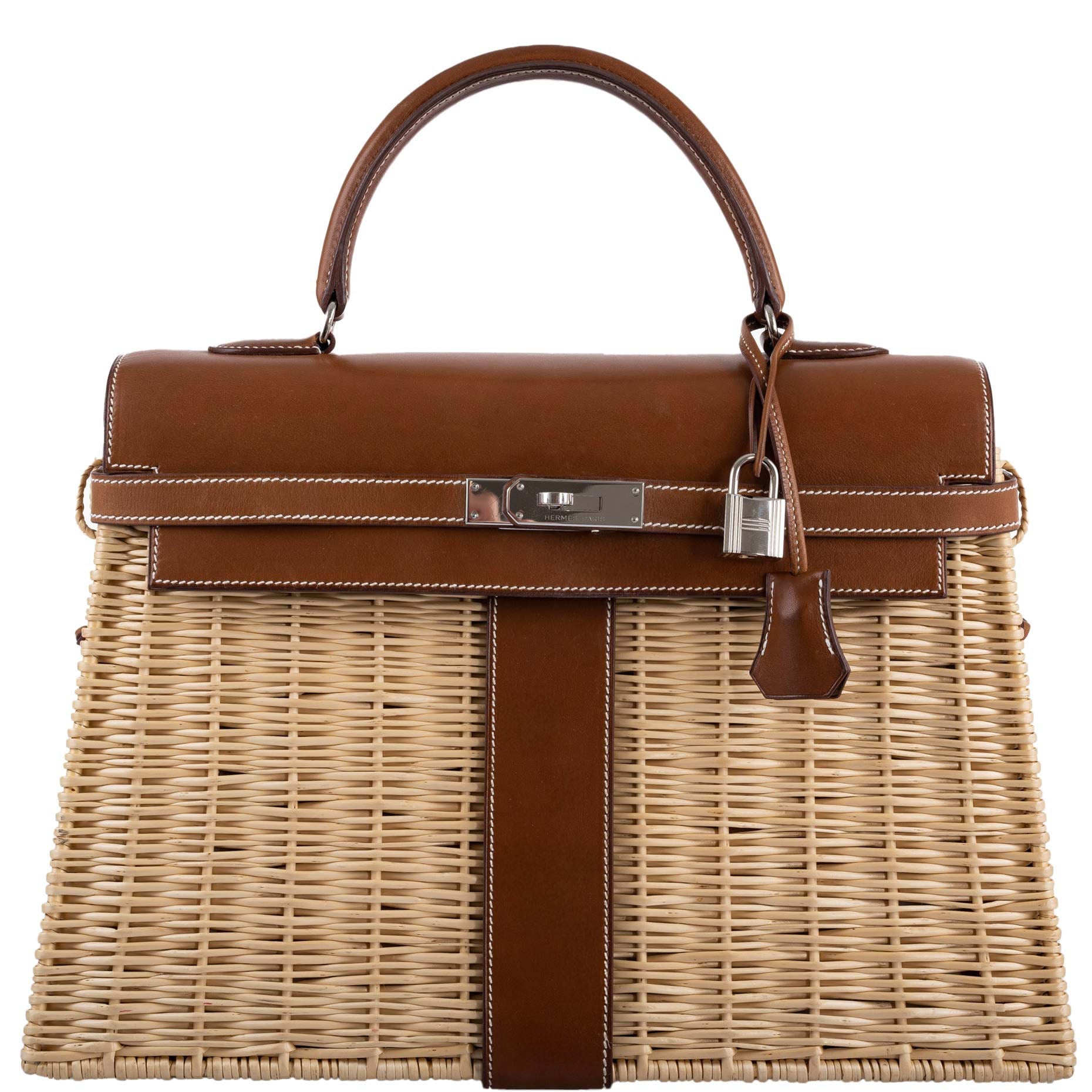 Hermès Kelly 35 Picnic, Wicker & Barenia leather Palladium