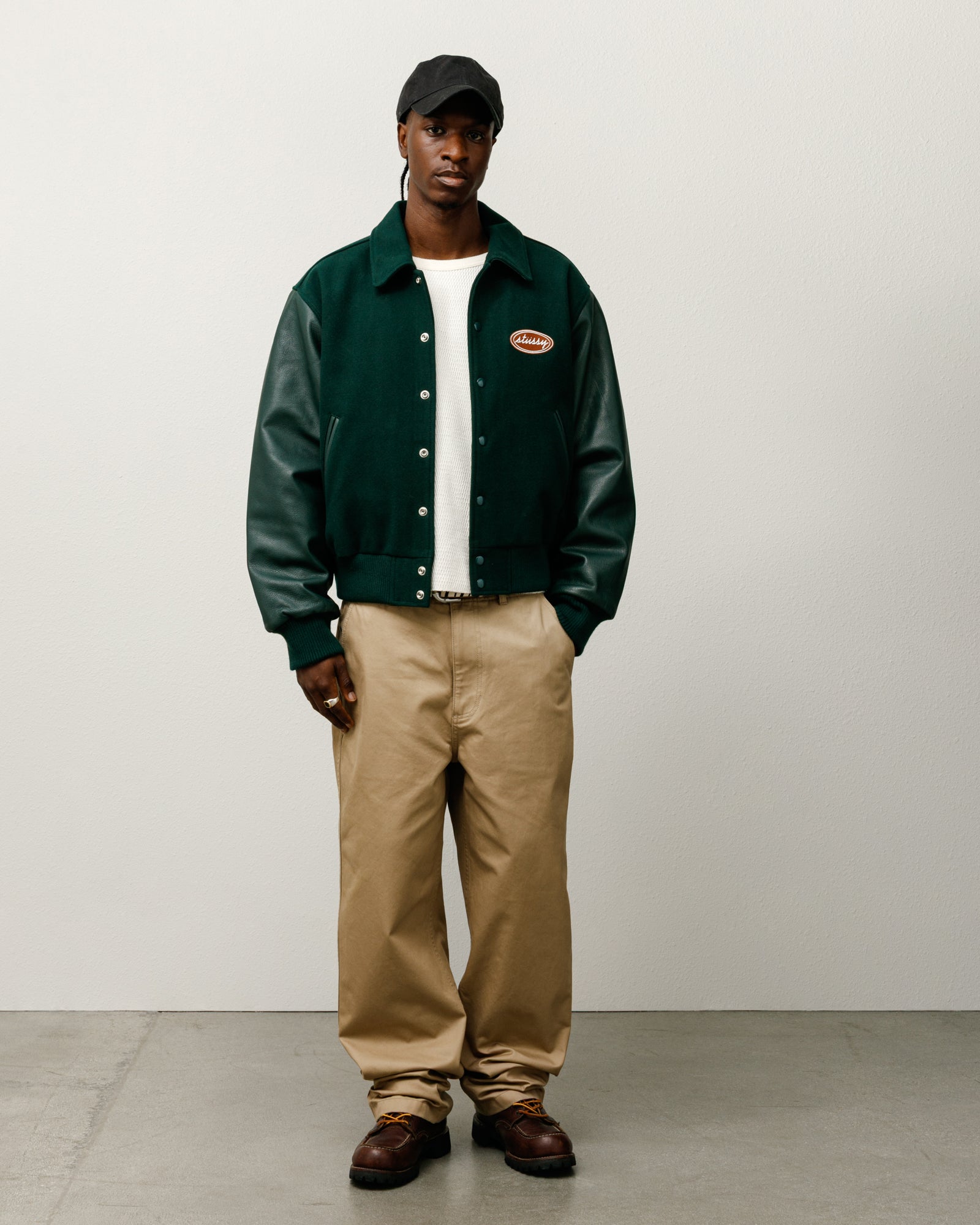 Script Oval Varsity Jacket – Green | Outerwear | Stüssy Japan