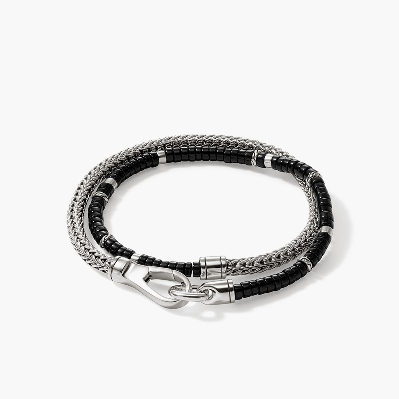John Hardy Heishi Double Wrap Sterling Silver Bracelet with Black