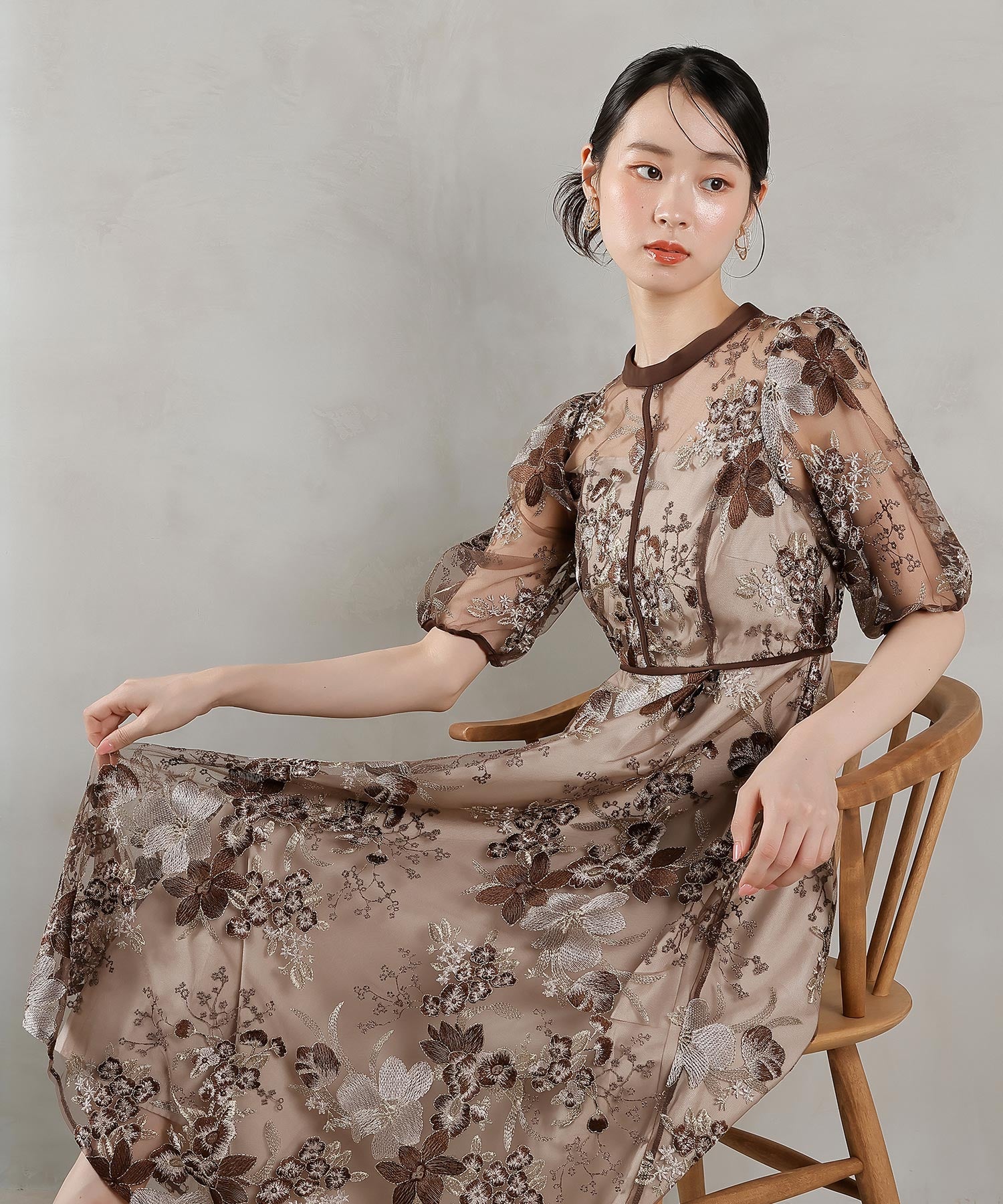 シック フラワー刺繍 ドレス 結婚式 お呼ばれ オケージョン