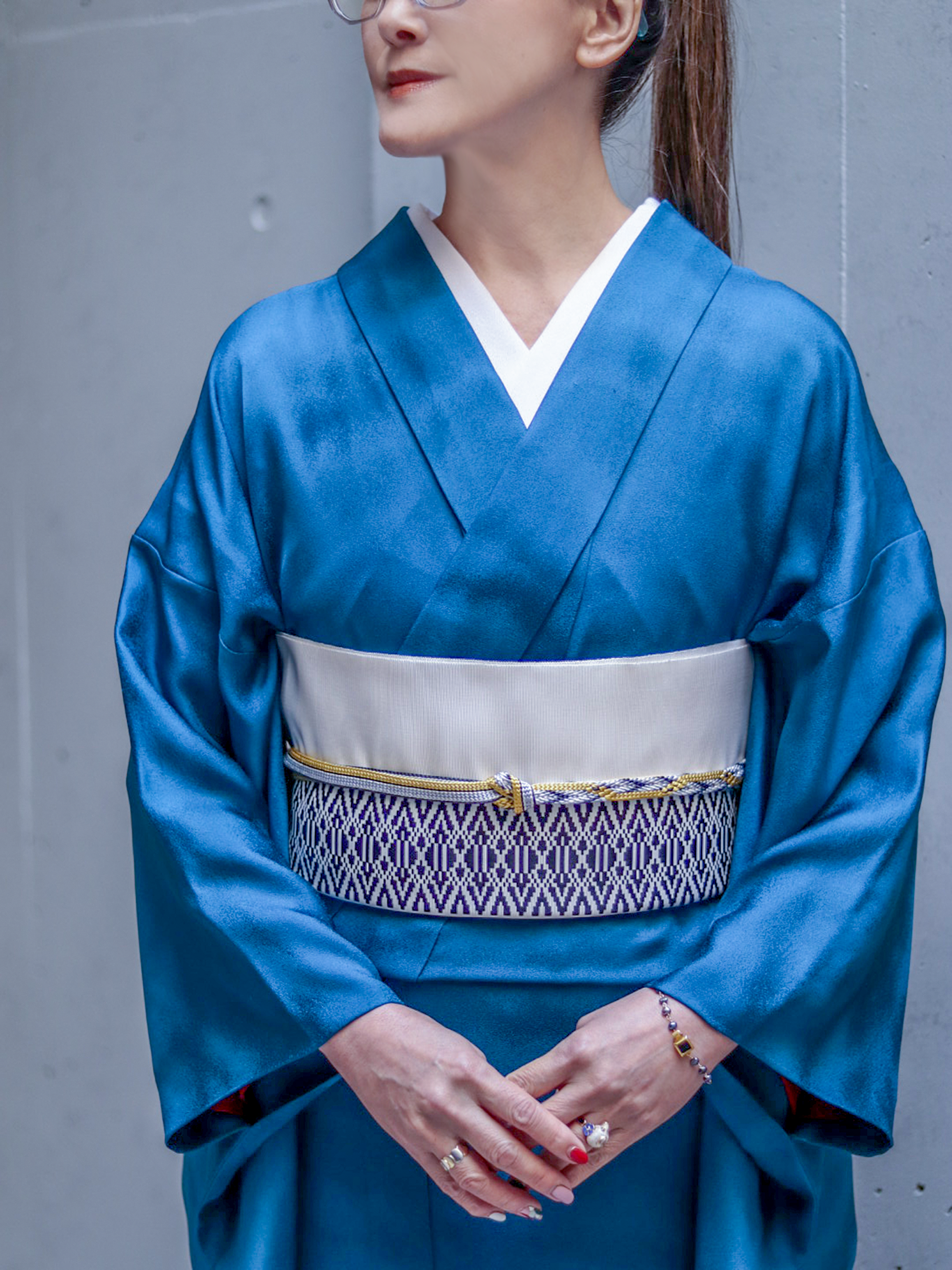 名古屋帯｜八寸｜一本独鈷｜白黒 ｜西村織物｜博多織