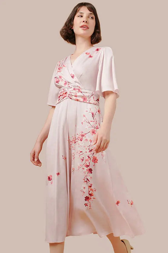 ストレッチジョーゼット】SAKURA ベル袖フレアワンピース– kay me