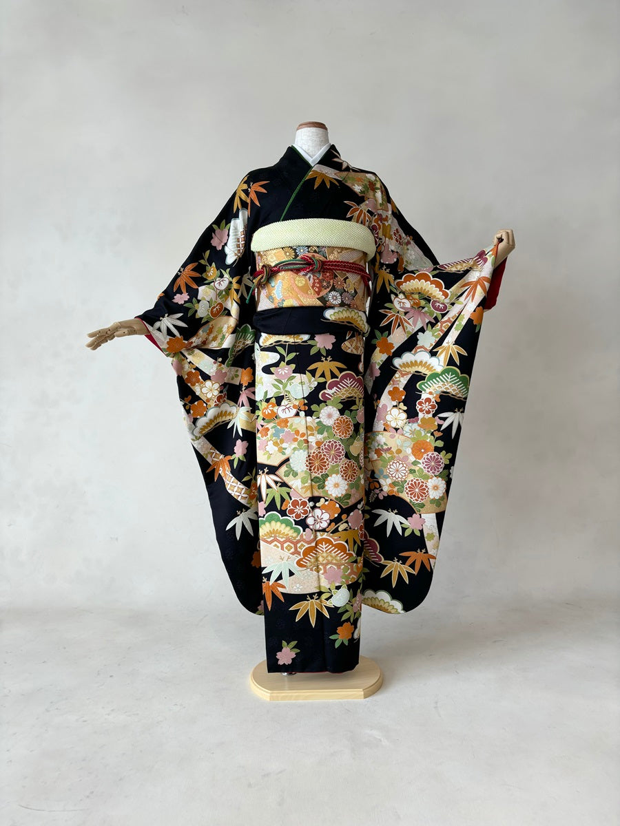 振袖レンタルセット 黒 古典柄 – きものセンター