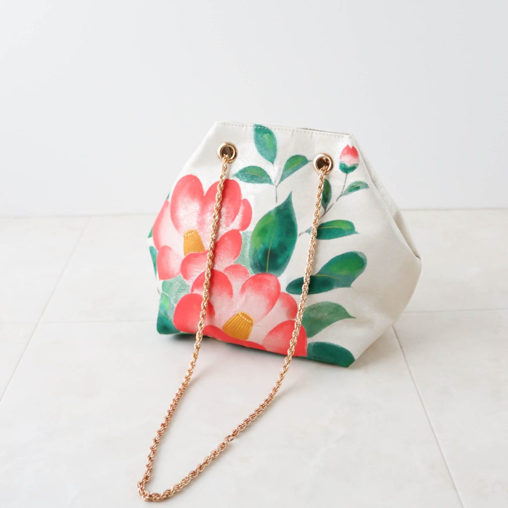 バッグ】キューブ型巾着チェーンバッグ / 着物リメイクバッグ/ 帯