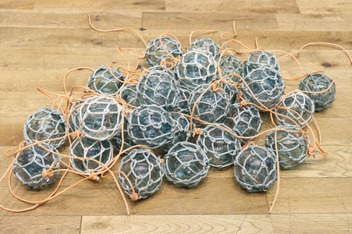 ガラス浮球 浮き玉 ガラス玉 漁具 99個セット 網紐付き