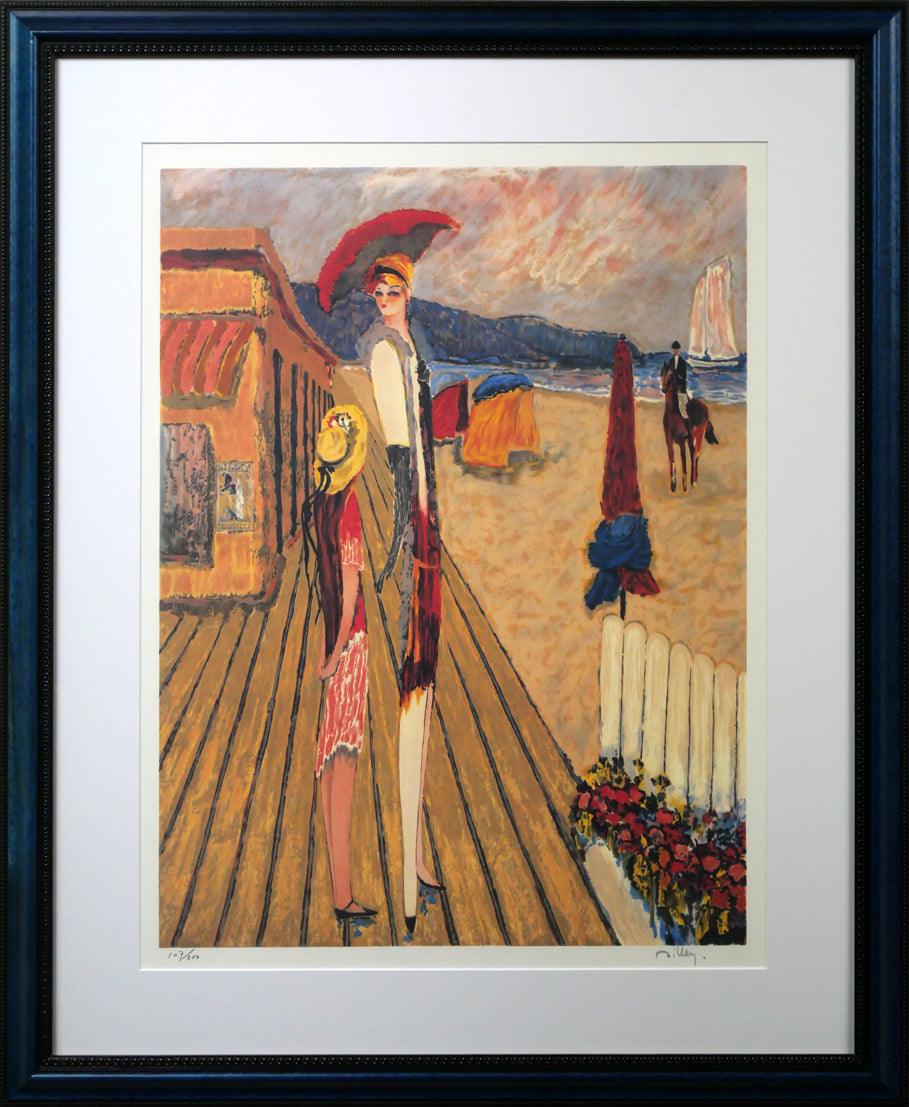 ラモン ディレイ(Ramon Dilley)「ドーヴィルの砂浜」リトグラフ 絵画