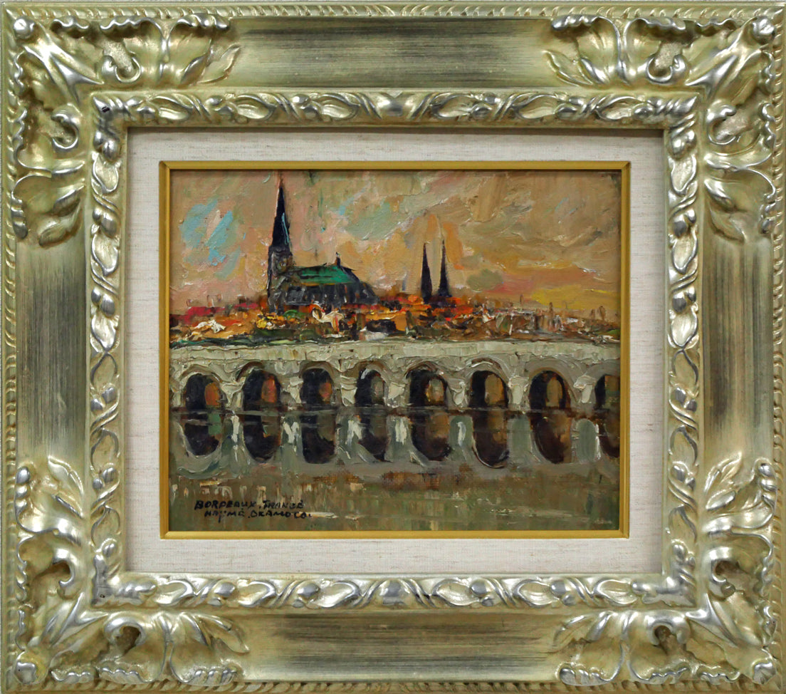 岡本肇「ボルドー風景（フランス）」油絵・F3号 絵画買取・販売の小竹美術