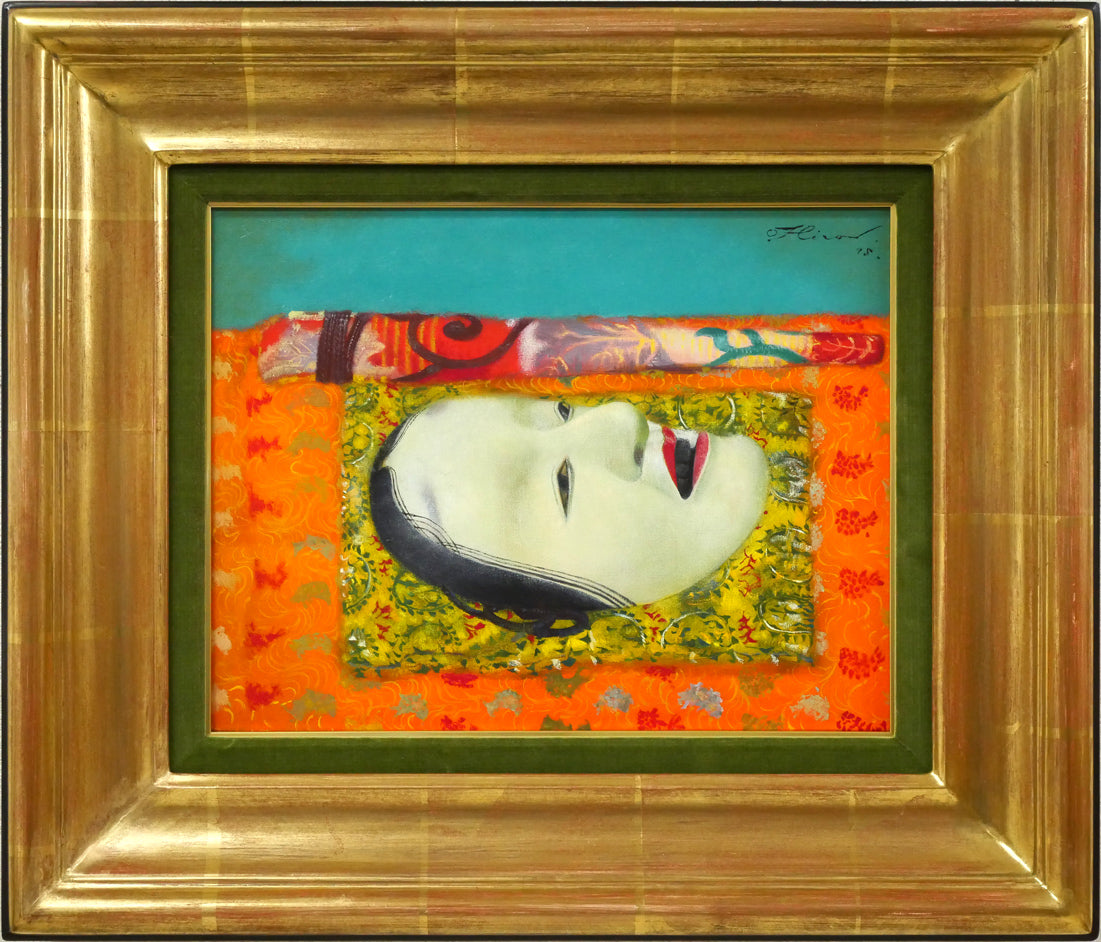 奥谷博「能面」油絵・F5号 絵画買取・販売の小竹美術