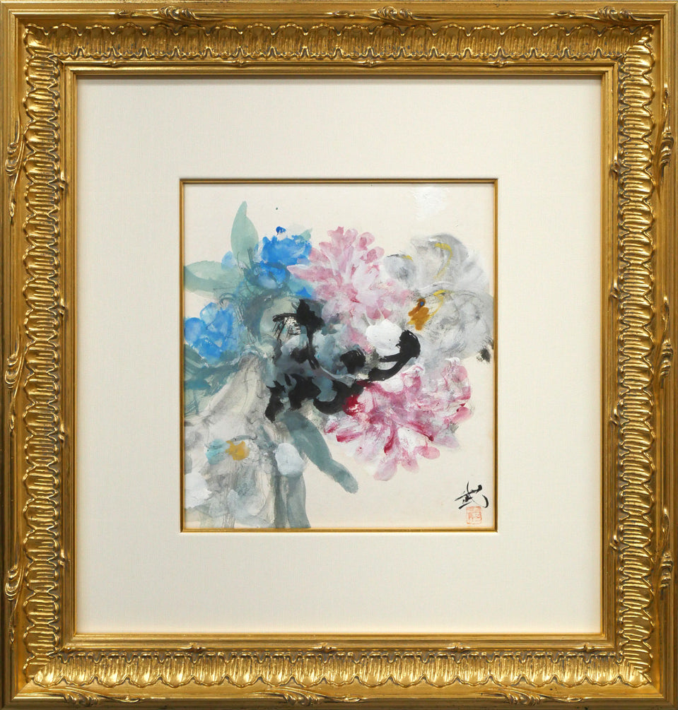 林武「花」墨・ガッシュ・紙 絵画買取・販売の小竹美術