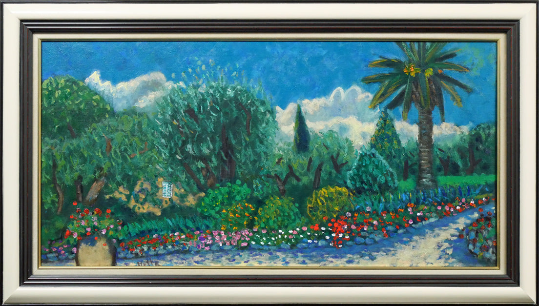 堀田高「花の庭（南仏カーニュにて）」油絵・特寸30号 絵画買取・販売