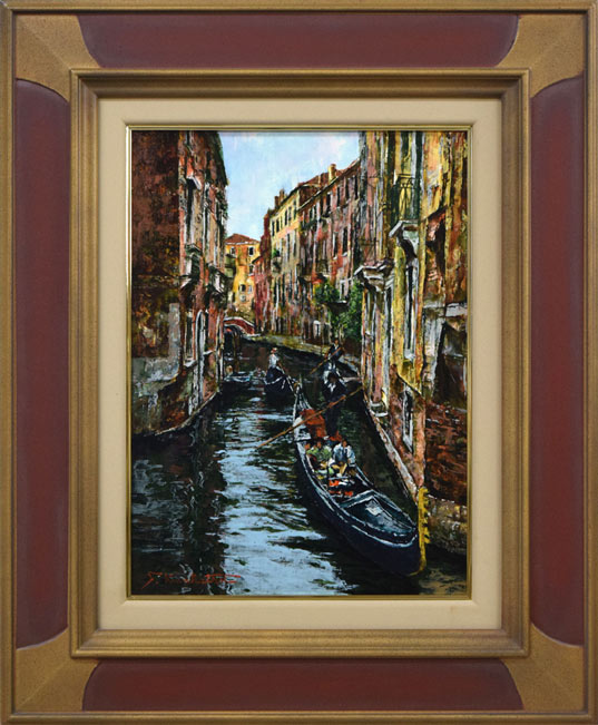 川勝茂弘「ベニス・ゴンドラ（イタリア）」油絵・F4号 絵画買取・販売