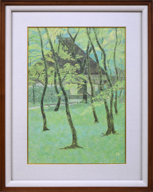 勝田幸男「新緑祇王寺（京都）」粒画 絵画買取・販売の小竹美術