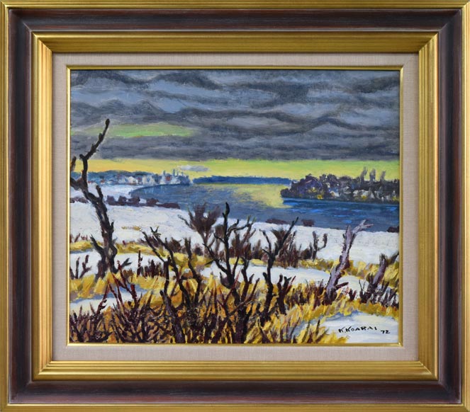 小荒井克己「石狩川畔（冬）」油絵・F8号 絵画買取・販売の小竹美術