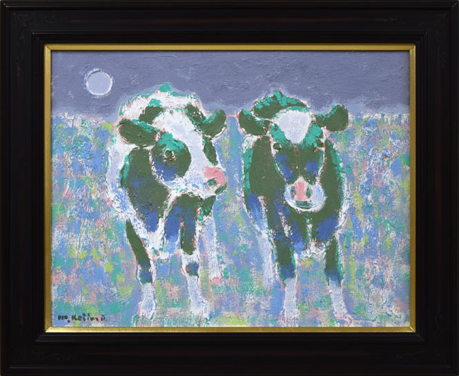 小島真佐吉「霧（牛）」油絵・F6号 絵画買取・販売の小竹美術