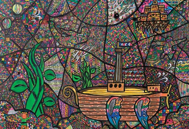 露口暁星 油彩 阿波おどり～歓踊 二科展入選 徳島県知事賞 全日本