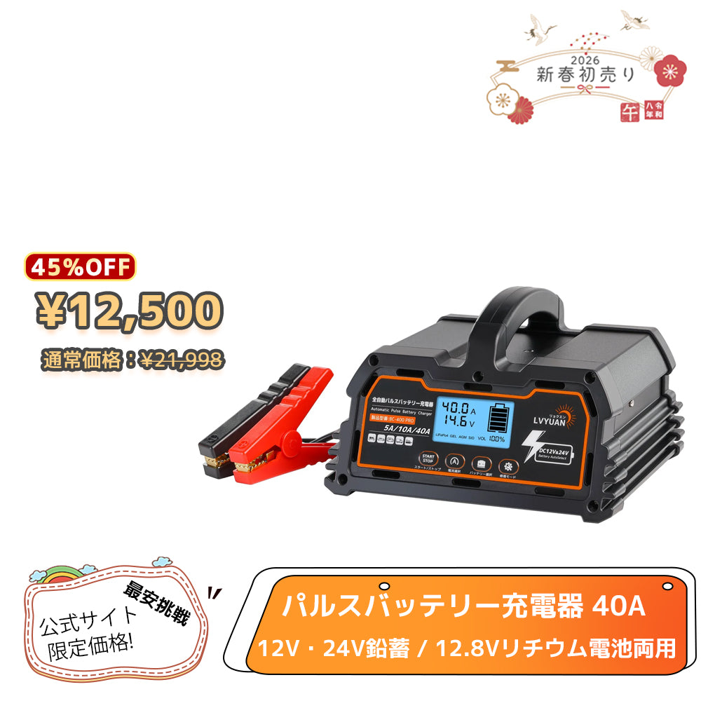 LVYUAN 定格40A パルスバッテリー充電器 12V・24V鉛蓄 / 12.8Vリチウム