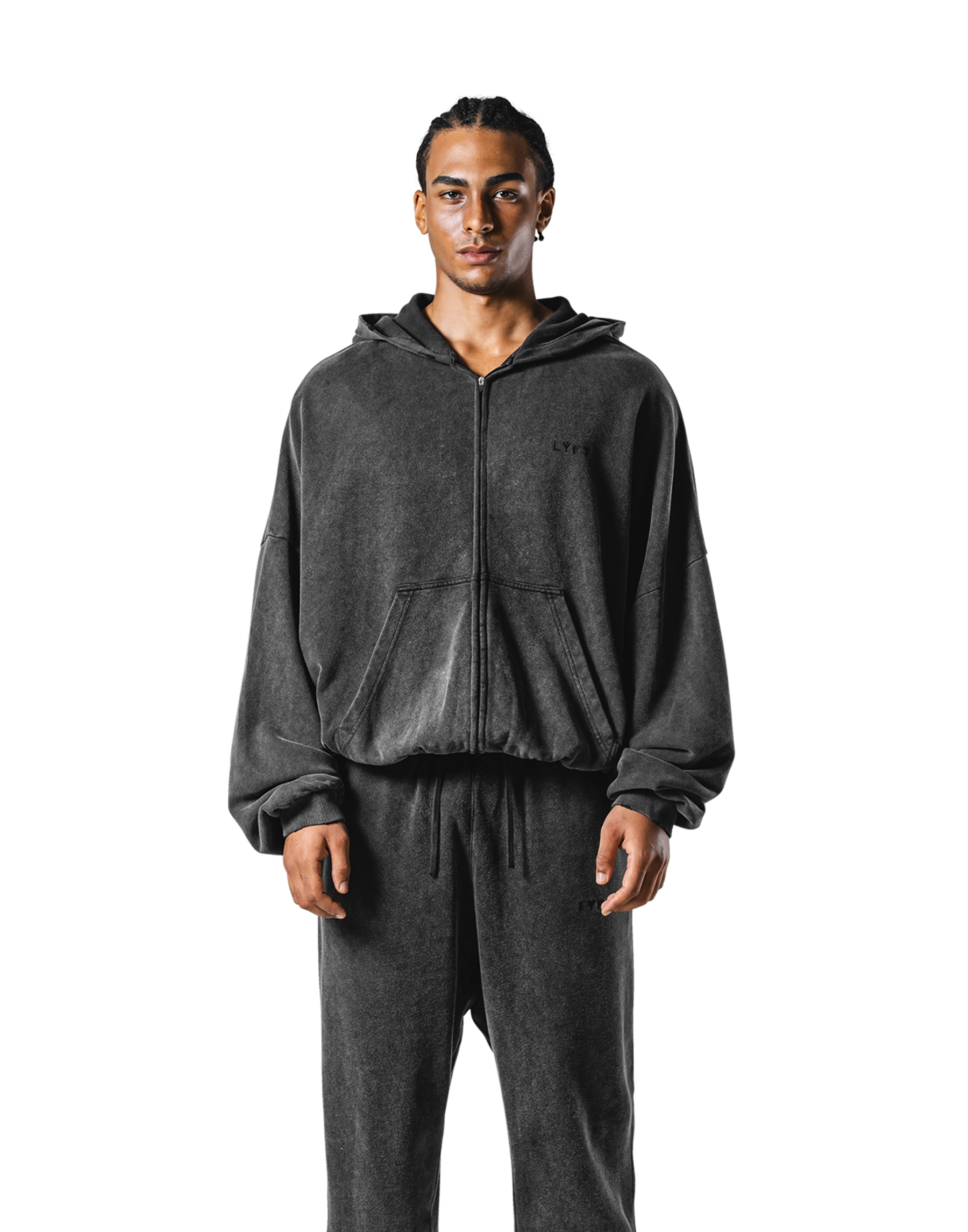 Oversize Vintage Sweat Zip-Up Hoodie - Black – LÝFT