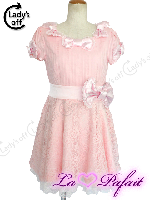 新品 La Pafait リボンレースワンピース ピンク La Pafait ラパフェ