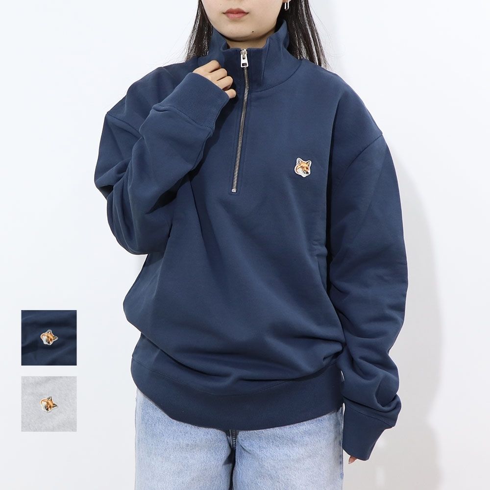 MAISON KITSUNE スウェット グレー ネイビー フォックスパッチ ハーフ