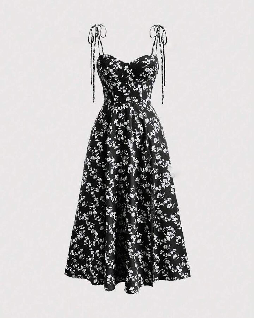 Floral Print Knotted Spaghetti Strap Cami Dress - Littlebox India