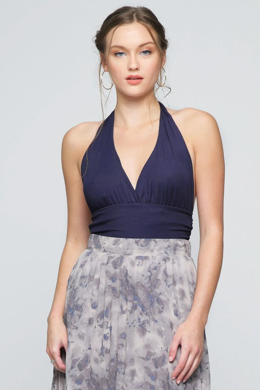 Navy Ribbed Halter Top | Ganesh Imports, Inc