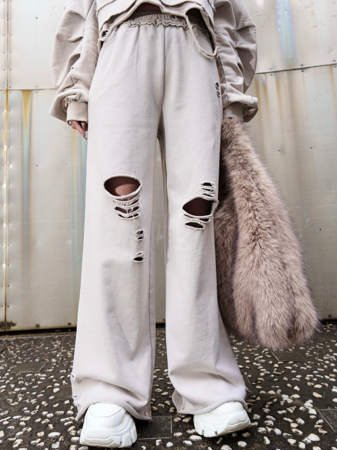 ピグメント Wide ダメージスウェットパンツ