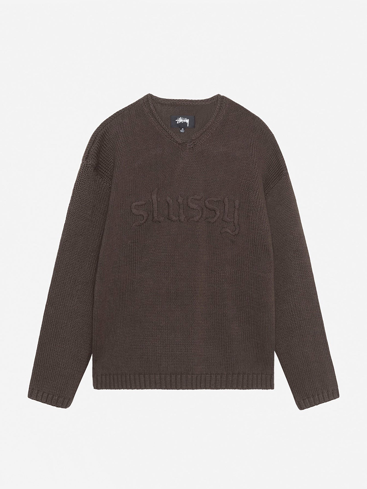 Stussy Roll V-Neck Logo Sweater W - Brown – Goodhood