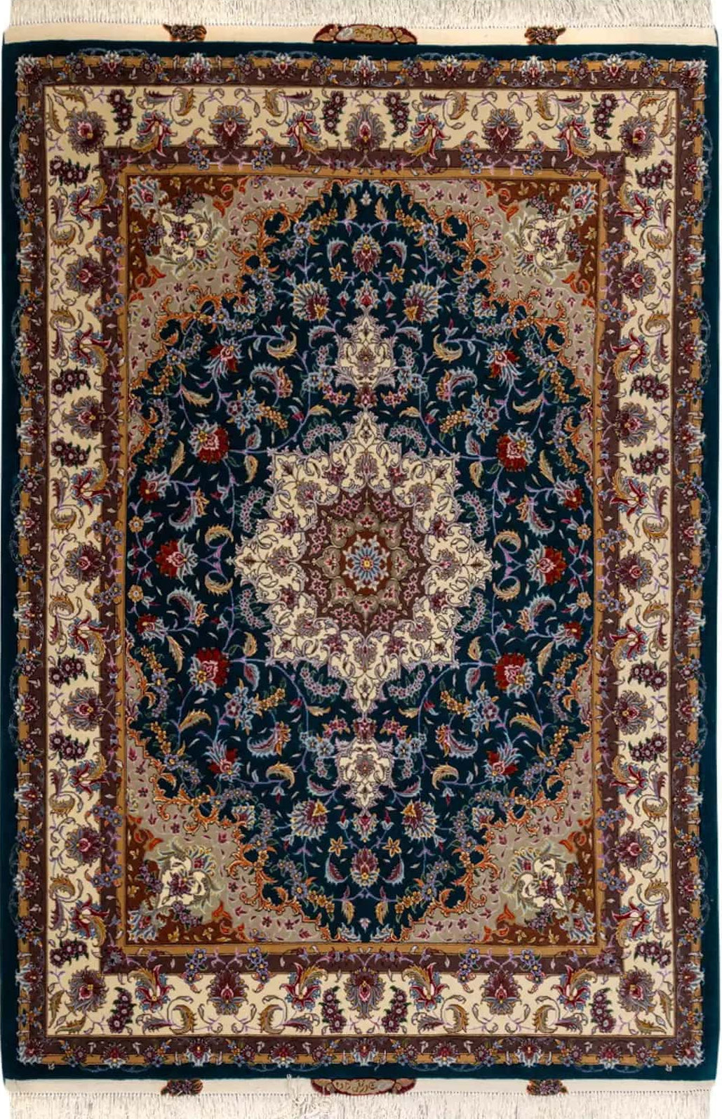 カディザデ工房】タブリーズ産 ペルシャ絨毯 シルク＆ウール 150×215cm 青