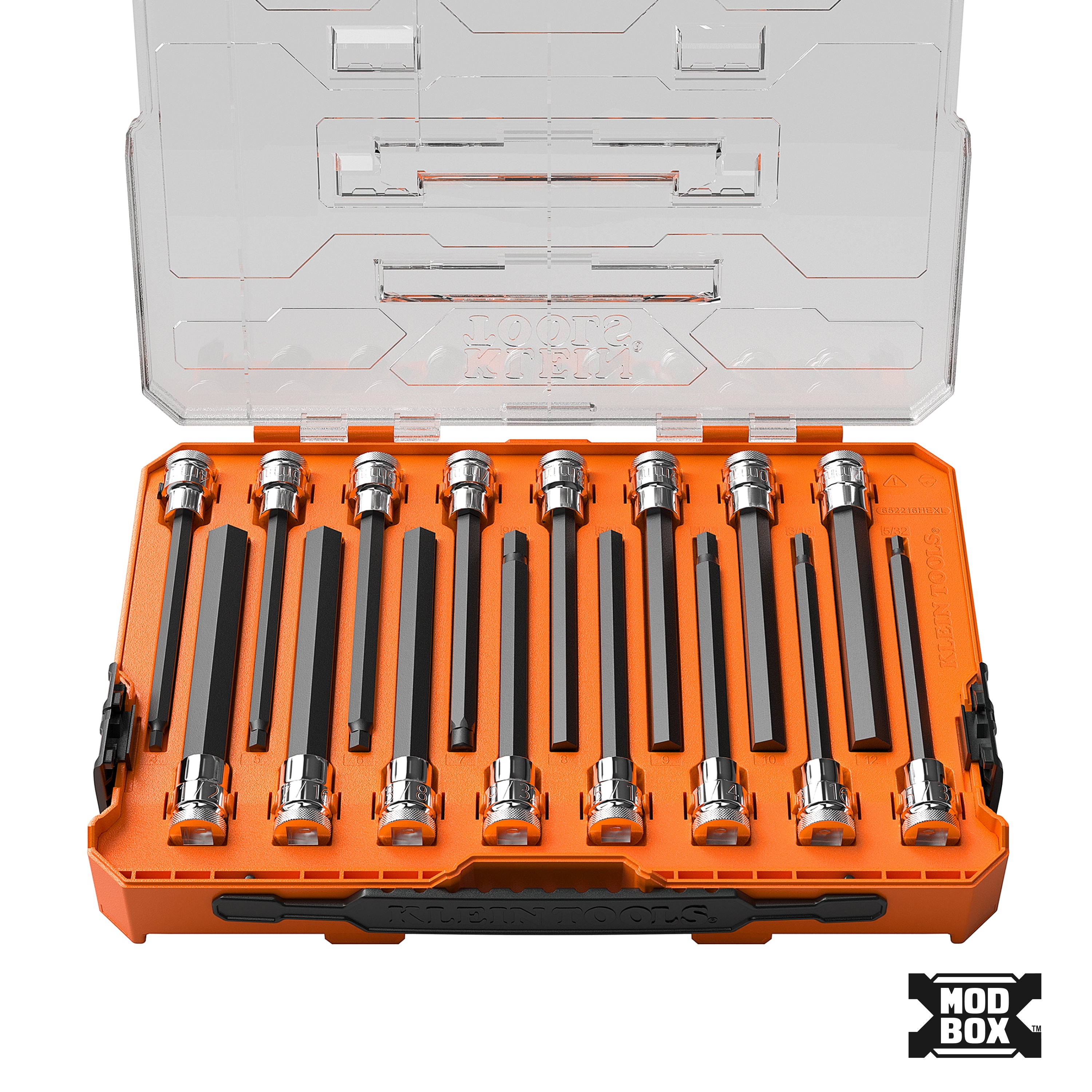 Klein Tools 652216HEXL Long Hex Bit Socket Set, SAE and Metric, 16