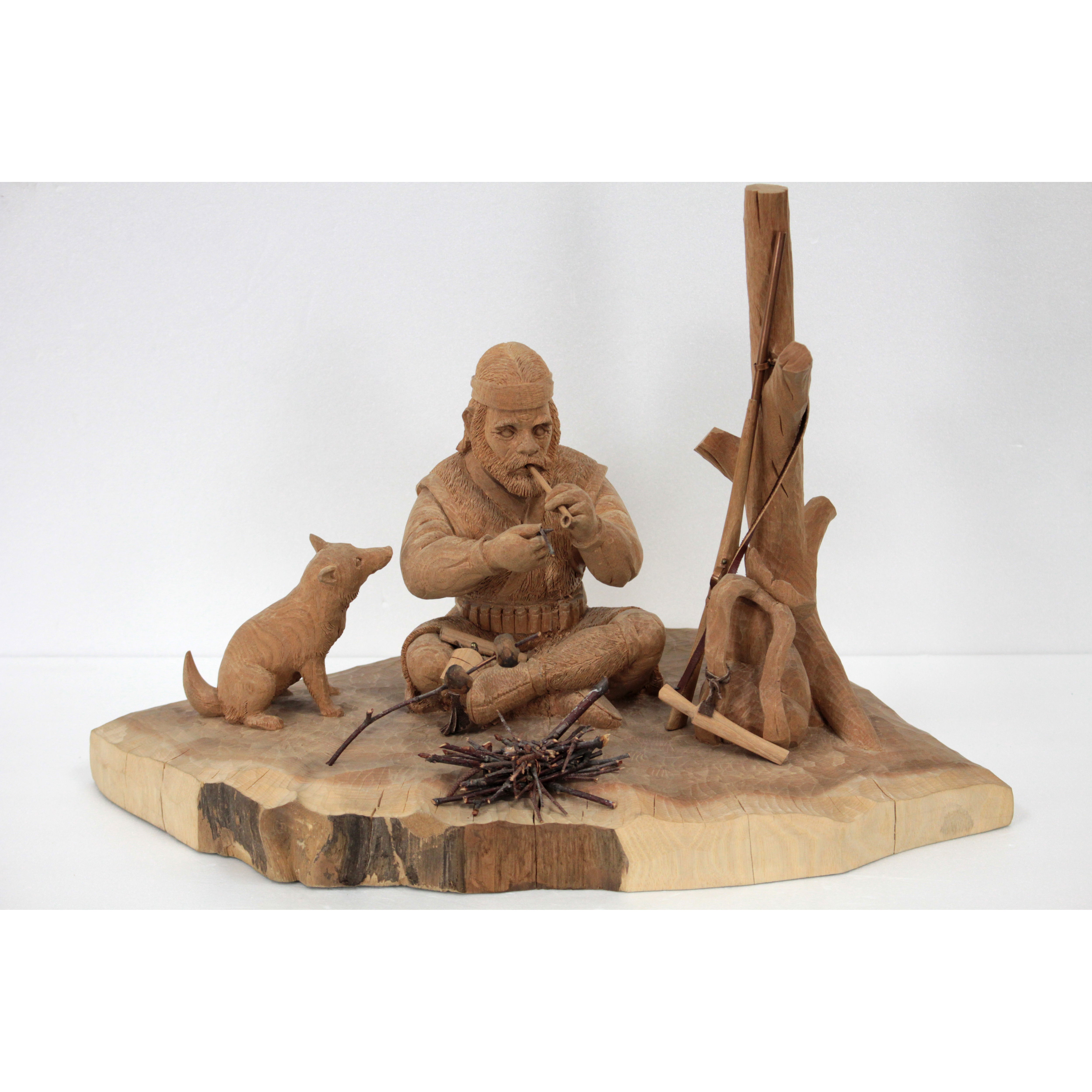 藤戸竹喜 『狩りをするエカシ』 彫刻（木） - 北海道画廊