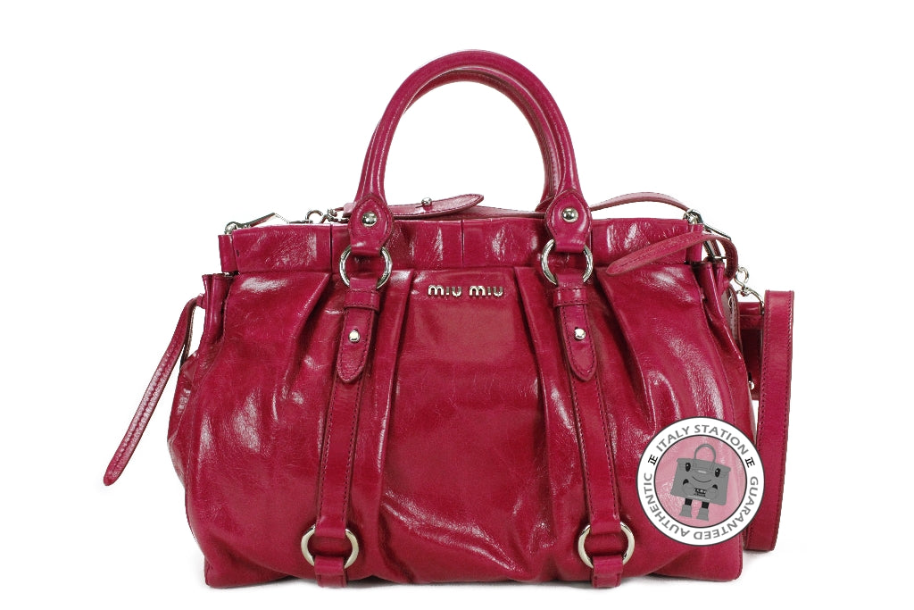 MIU MIU Miu Miu RT0383 X72 Vitello Lux Bauletto Aperto Fuxia