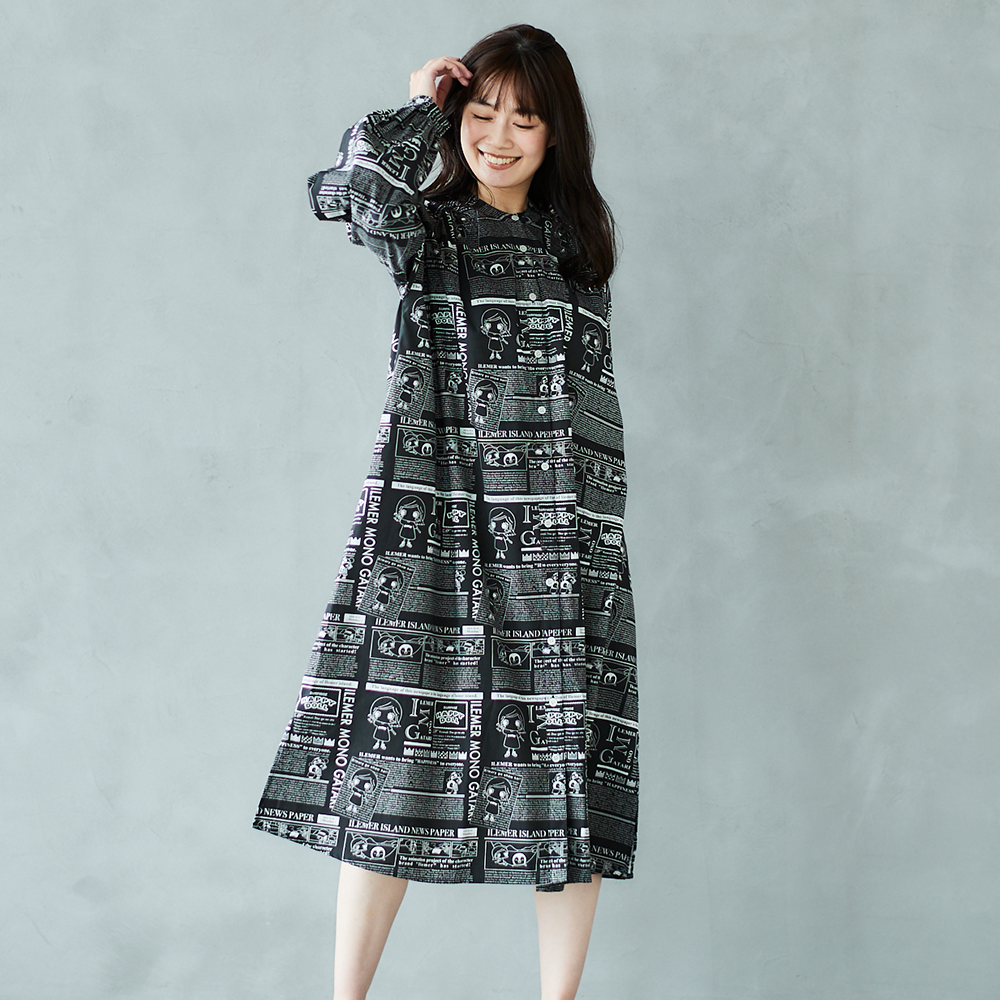 ニュースペーパ柄・ワンピース(襟なし) – ILEMER公式オンラインストア